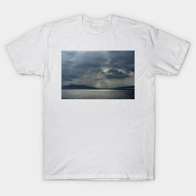 Darkness and light. Cloud break over the Isle of Arran T-Shirt by richflintphoto